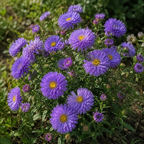 Aster nowobelgijski Marie Ballard – pełne niebieskolawendowe kwiaty